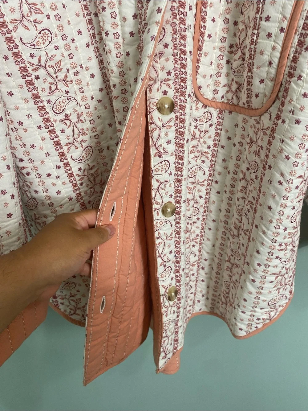 Free People Alexie Jacket Quilted Paisley Floral Ivory Maroon Shacket XL - Picture 5 of 7